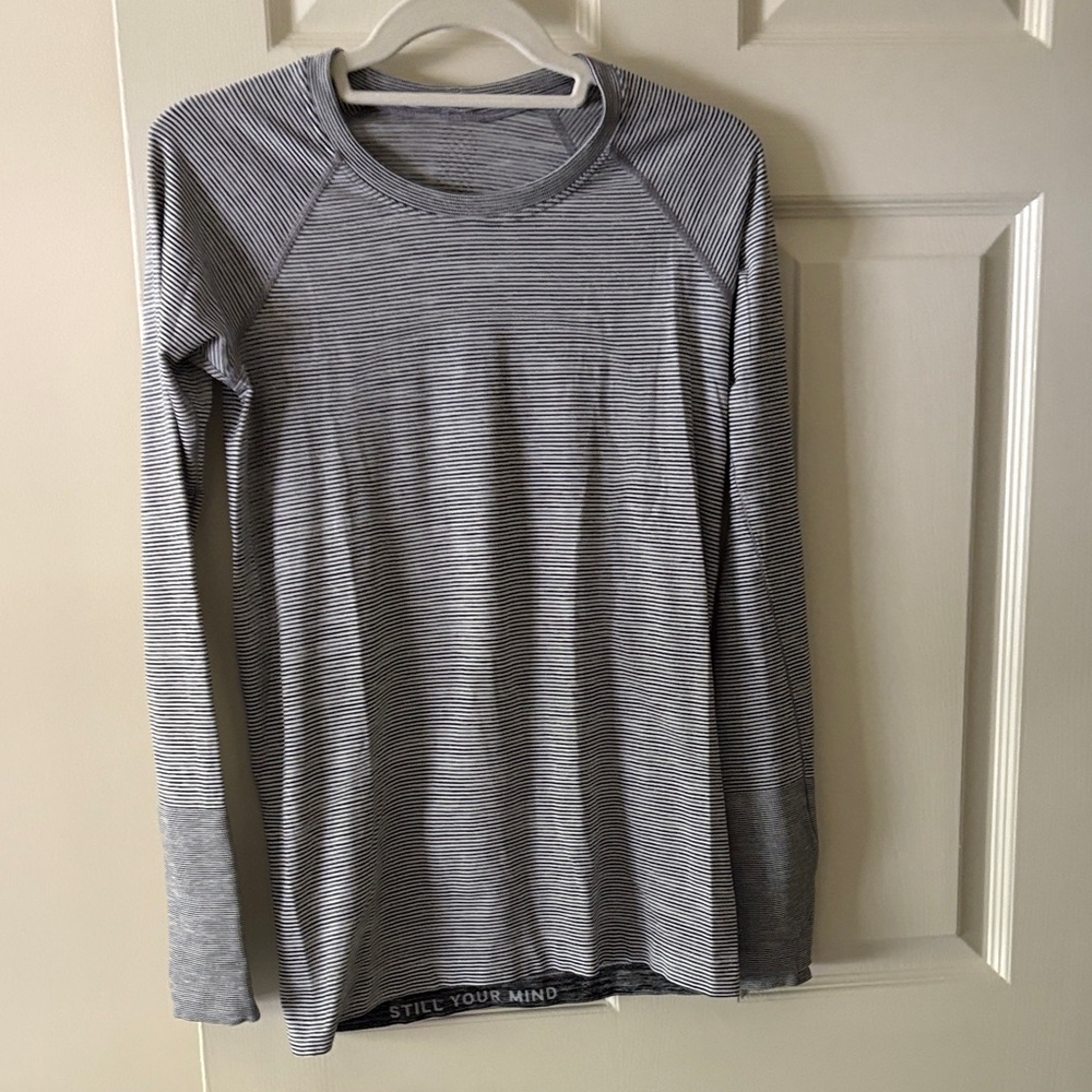 lululemon athletica Gray Striped Long Sleeve Tee